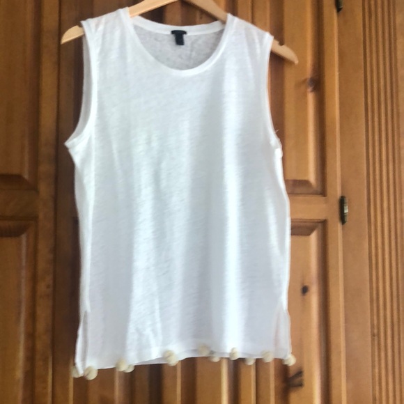 J Crew tank top with tan fringe balls at hem NWOT - Picture 2 of 12